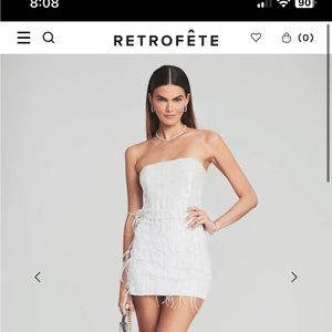 Retrofete Anastasia Sequin Feather Dress in white, size small, worn once.